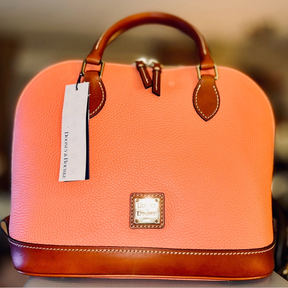 Dooney & Bourke Zip Zip Satchel Coral and Brown Women's Bag Brand New